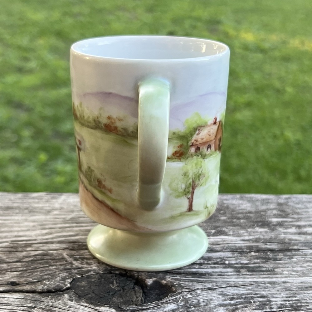 Vintage Hand Painted Farm Scene Pedestal Mug Personalized Signed 1981 - Picture 4 of 9